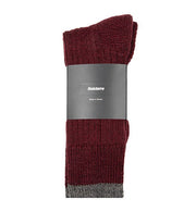 Soft wool socks in purple and grey, suitable for long walks in winter. Made with durable British wool blend.