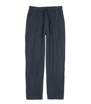 Front of mens navy organic cotton and hemp trousers by Finisterre 