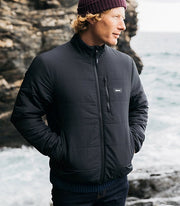 Black insulated jacket for men - the Etobicoke - is a Finisterre classic that is perfect for layering in a retro style